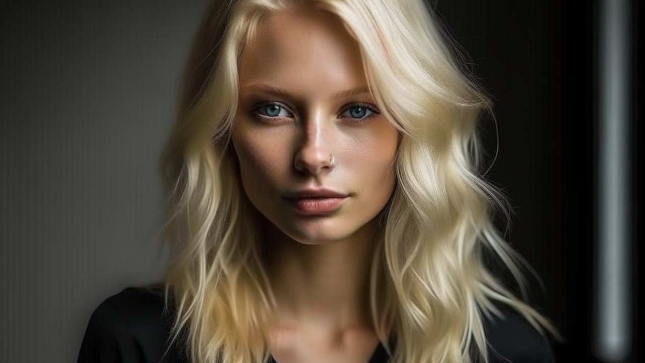 Portrait of a Blonde Woman with Blue Eyes