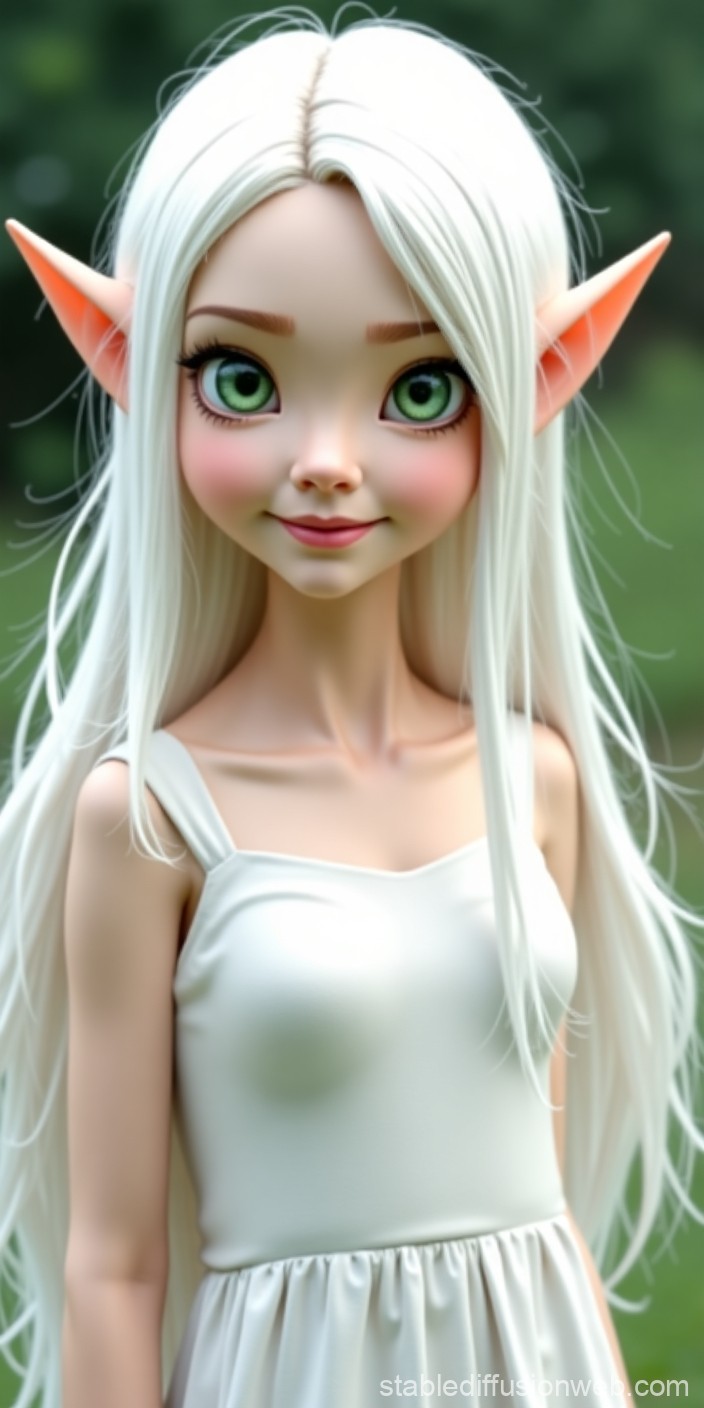 Portrait of a Cute Elf Girl with Long White Hair
