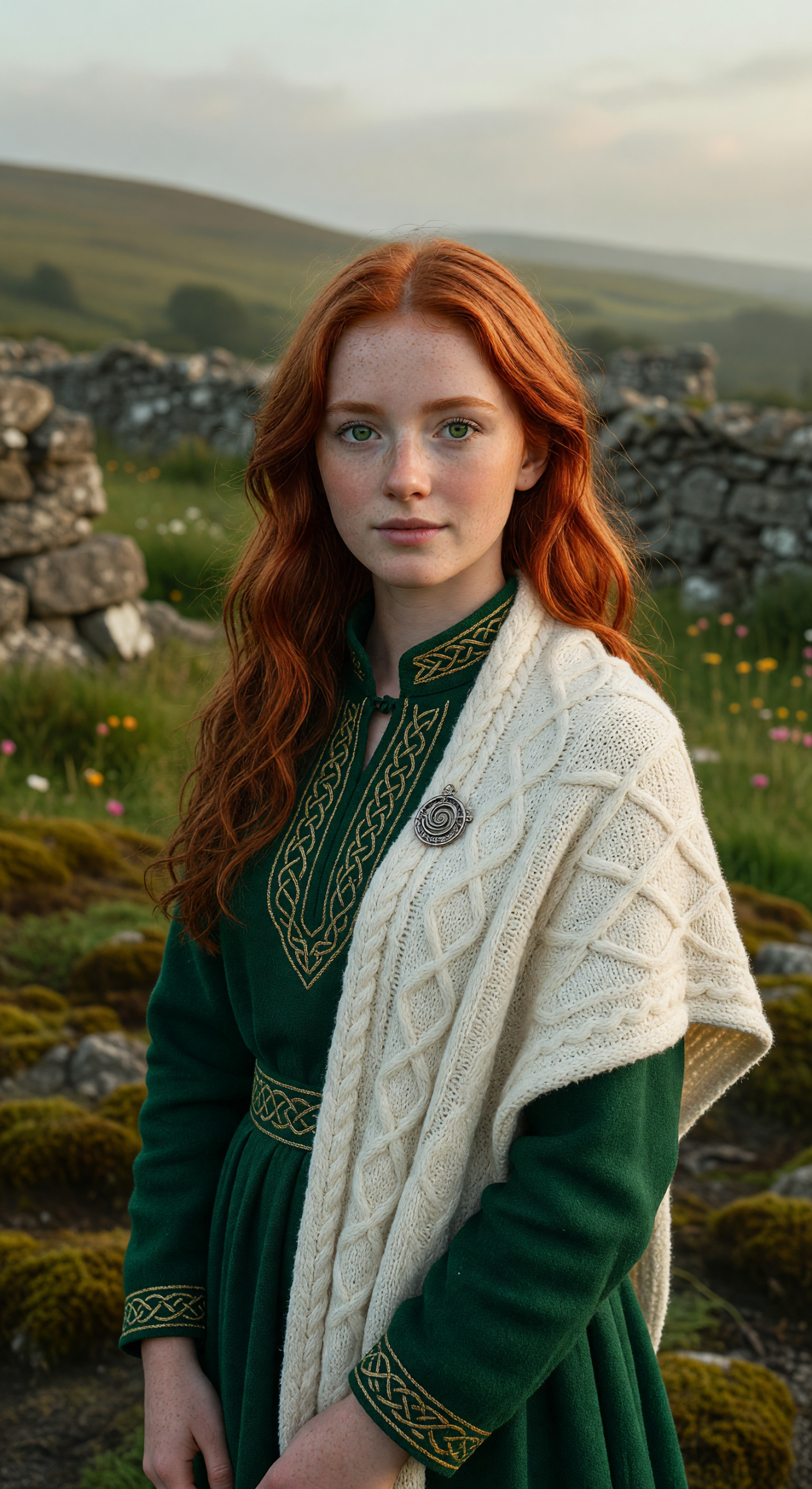 Portrait of a Fiery Red Irish Maiden in Traditional Dress