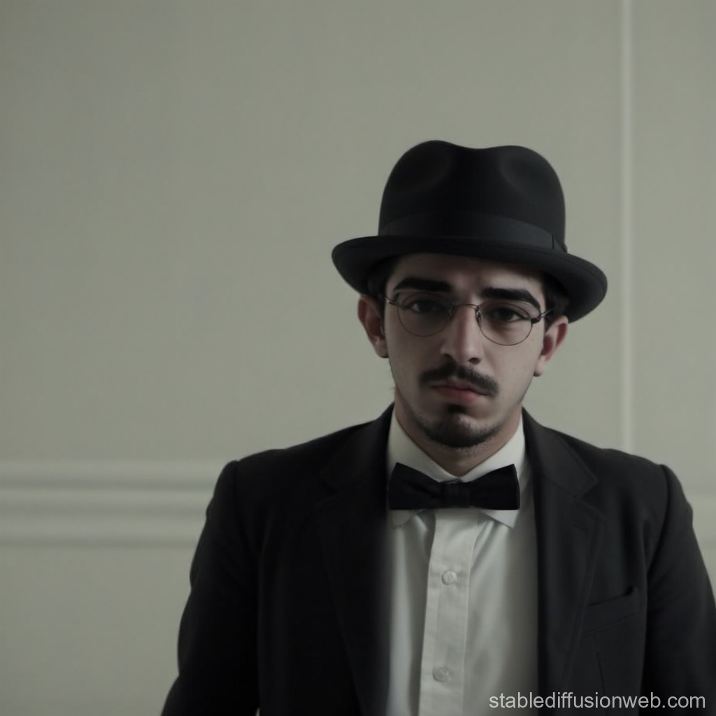 Portrait of a Man in Classic Black Suit and Hat