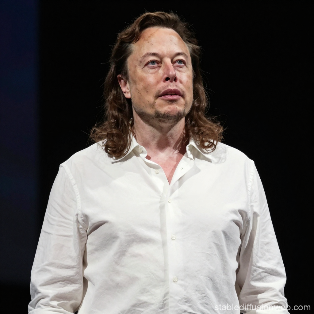 Portrait of a Man in White Shirt with Long Hair