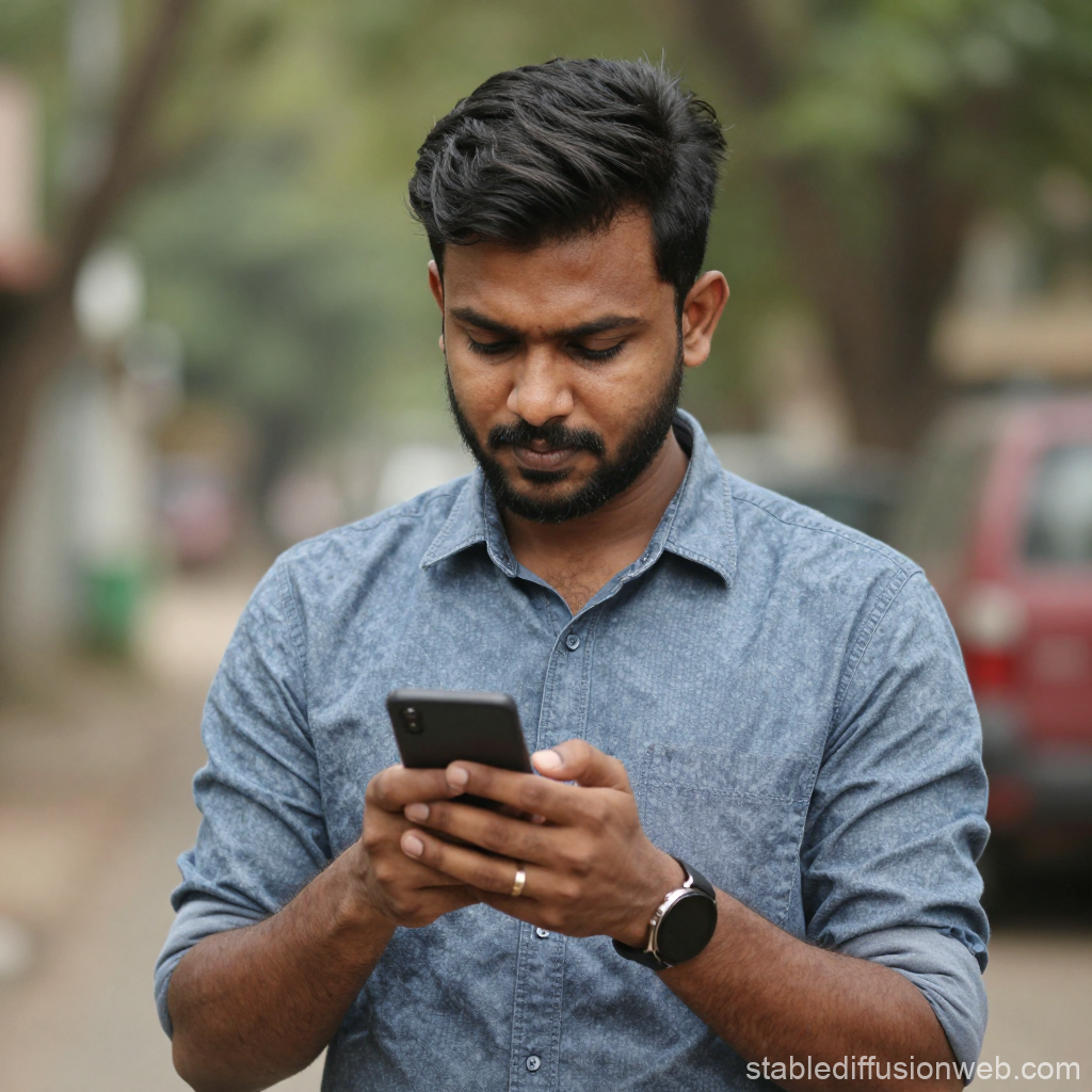 Portrait of a Man Using Smartphone Outdoors