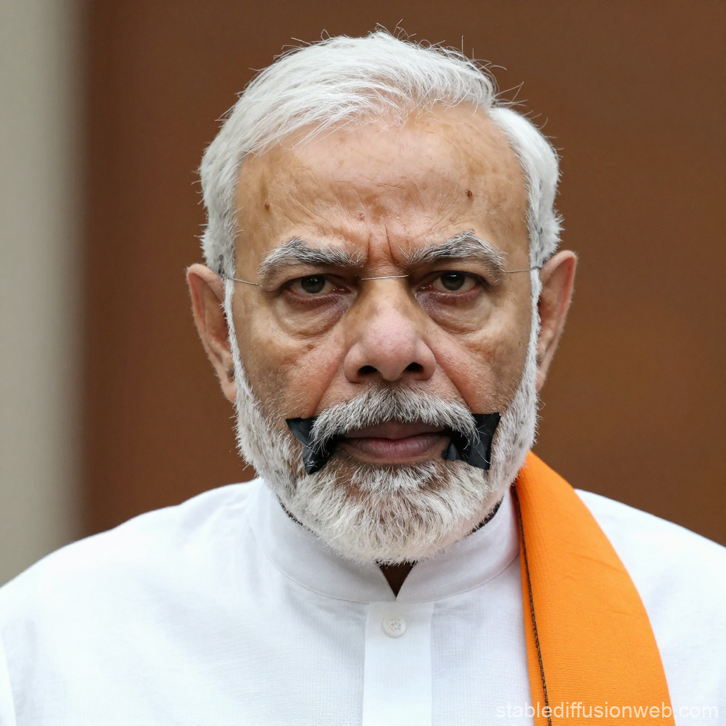 Portrait of a Man with Black Tape on Mouth