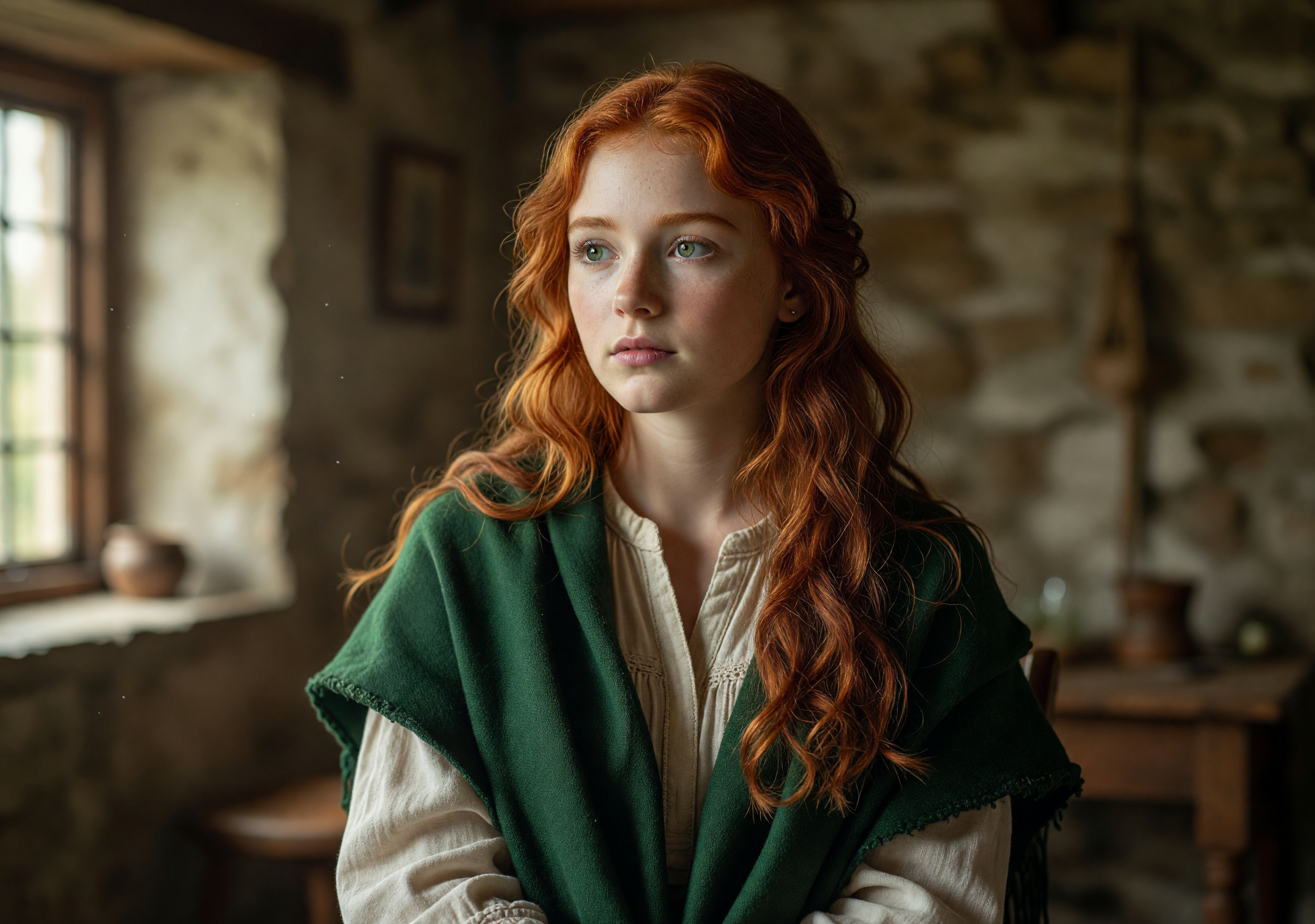 Portrait of a Red-Haired Celtic Maiden in Traditional Attire