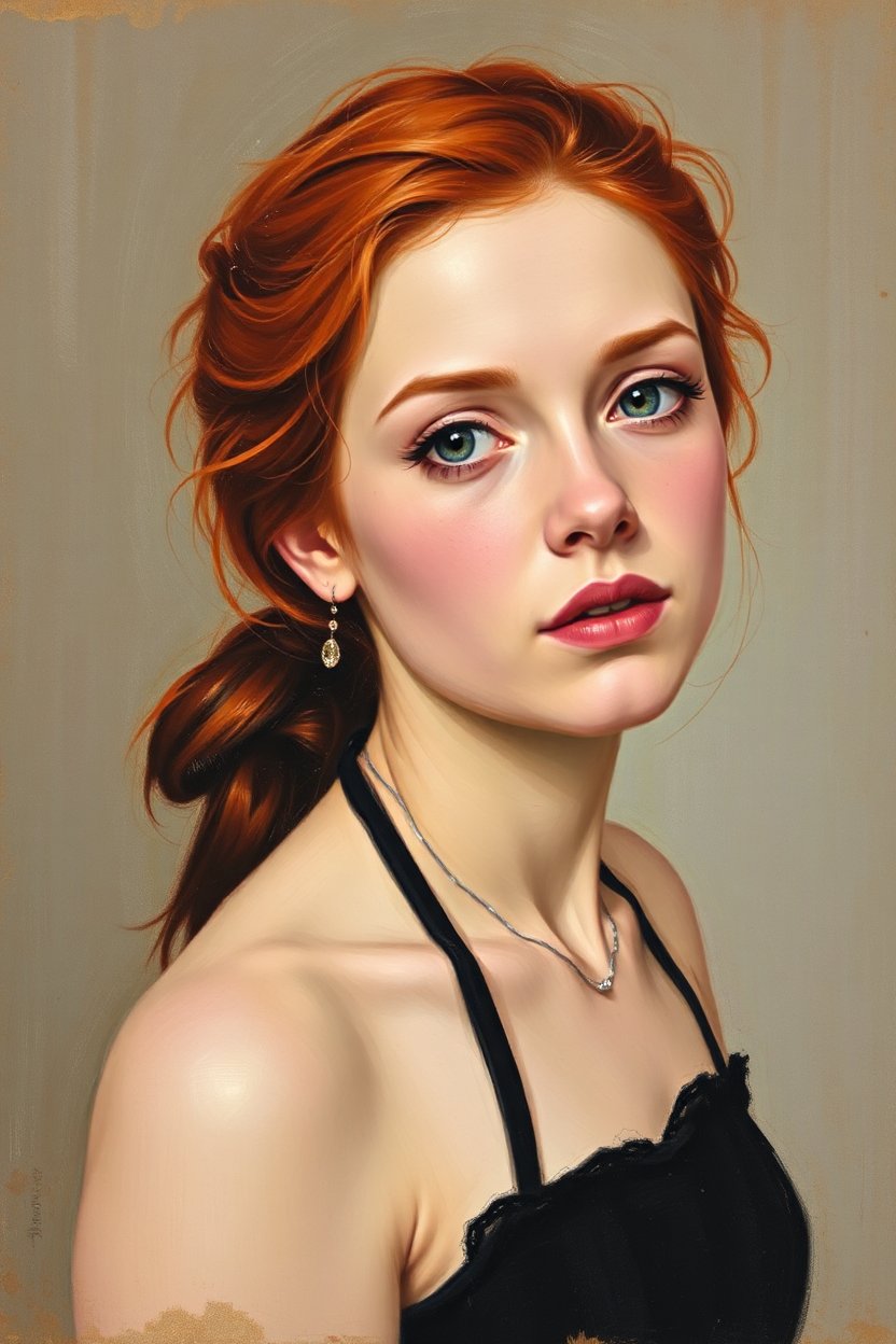 Portrait of a Red-Haired Girl in Black Dress