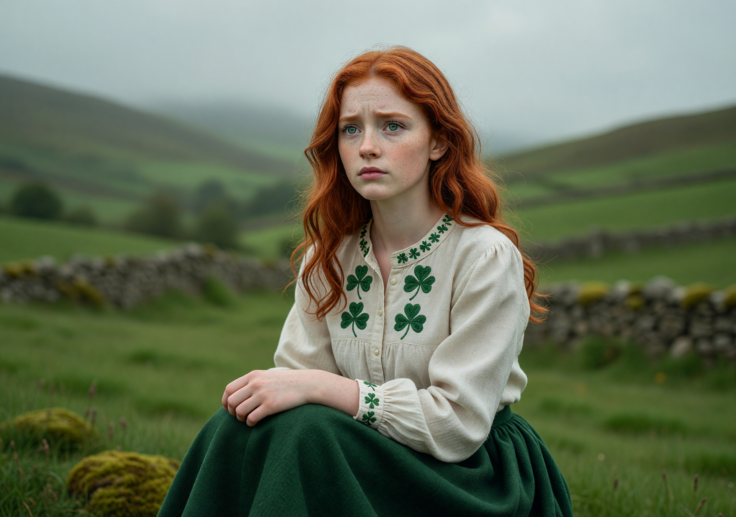 Portrait of a Red-Haired Irish Girl in Traditional Attire