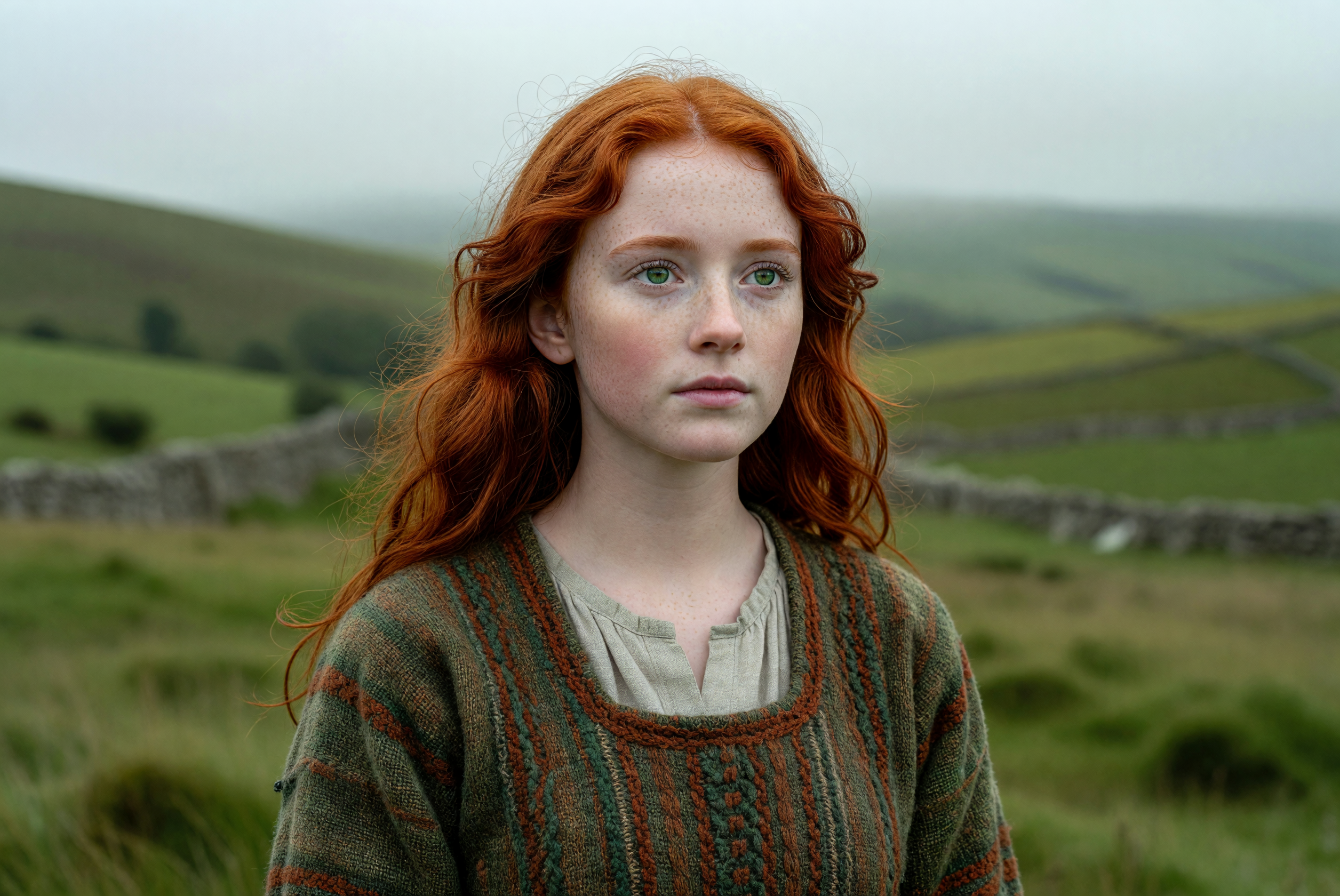 Portrait of a Red-Haired Maiden in Celtic Countryside