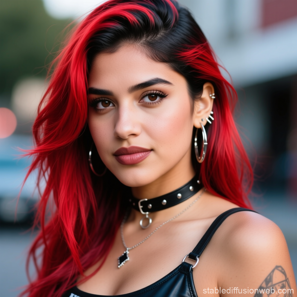 Portrait of a Red-Haired Rebel Woman with Piercings