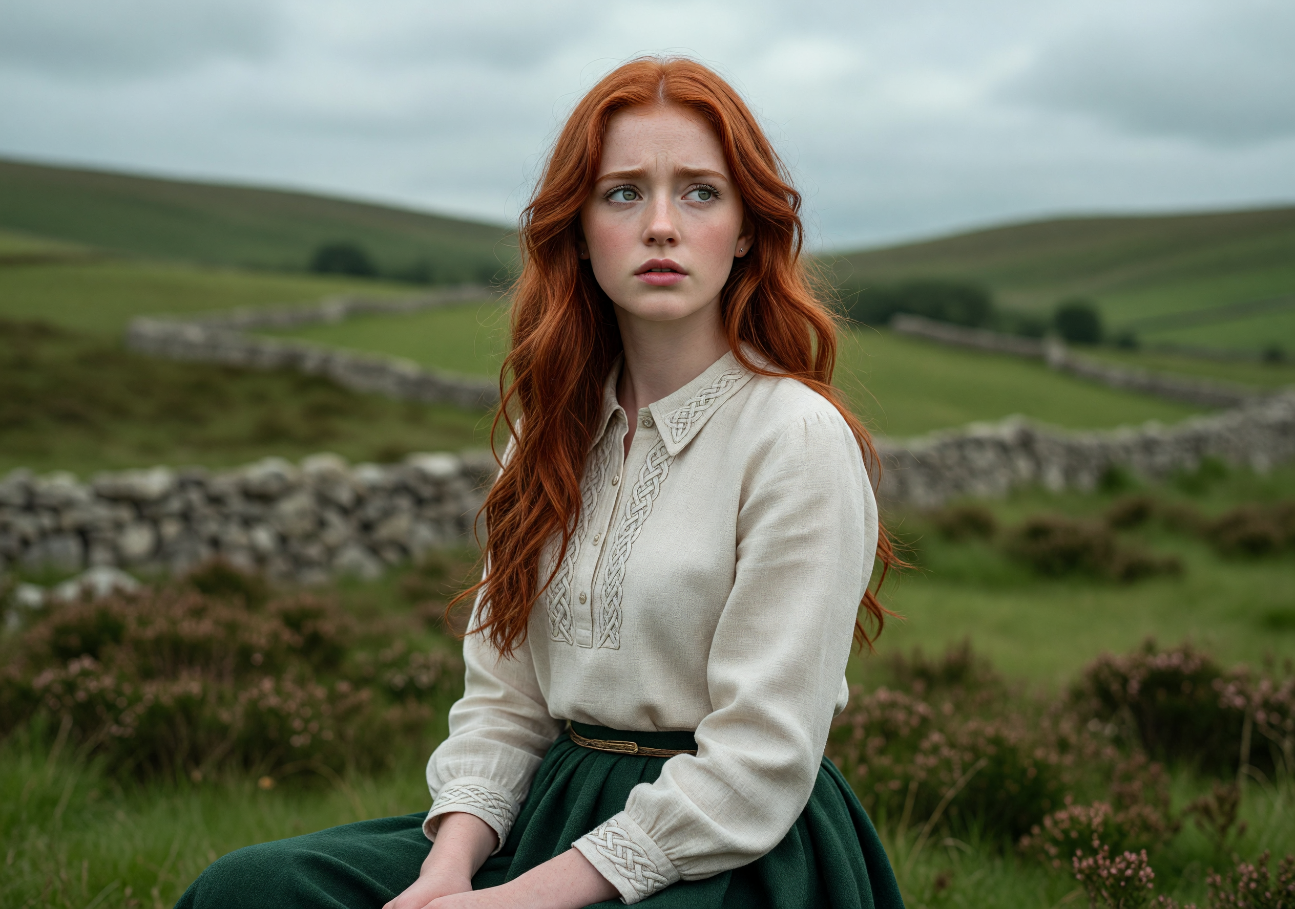 Portrait of a Red-Haired Woman in Irish Countryside