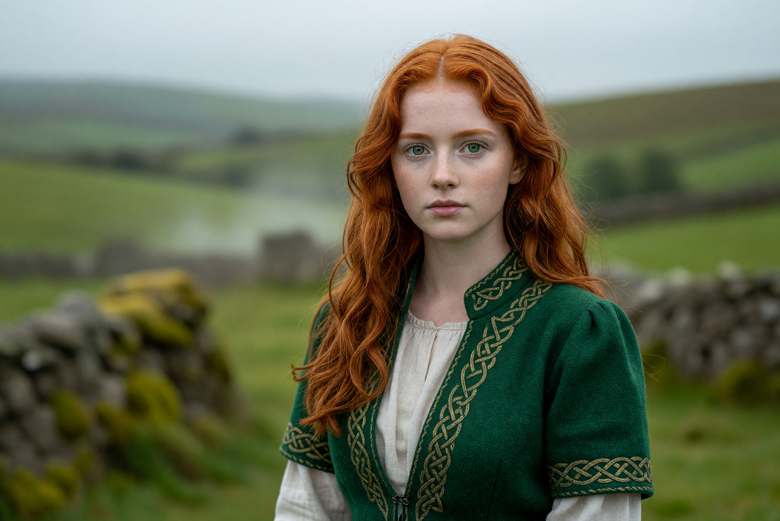 Portrait of a Red-Haired Woman in Traditional Irish Attire