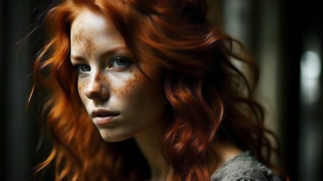 Portrait of a Red-Haired Woman with Freckles