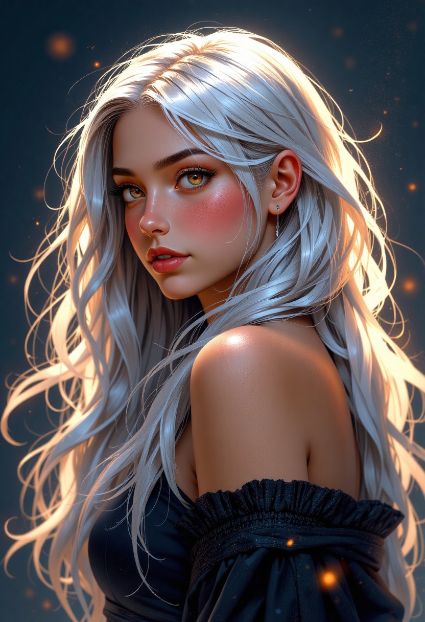 Portrait of a Stunning Girl with Silver Hair and Golden Eyes