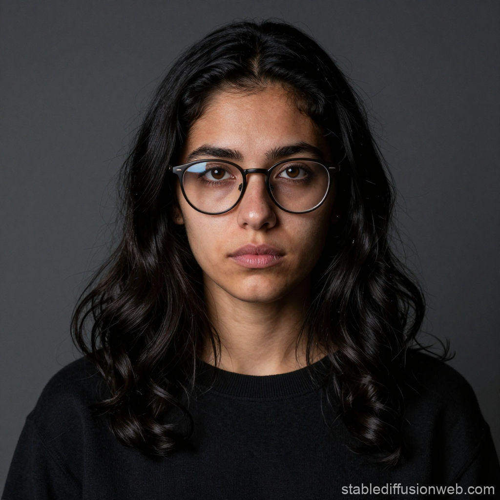 Portrait of a Thoughtful Young Woman with Glasses