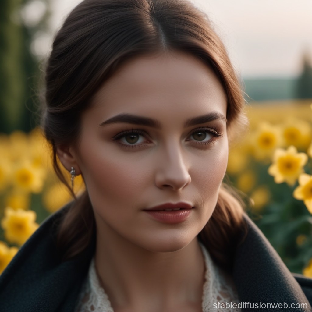 Portrait of a Woman in a Field of Yellow Flowers