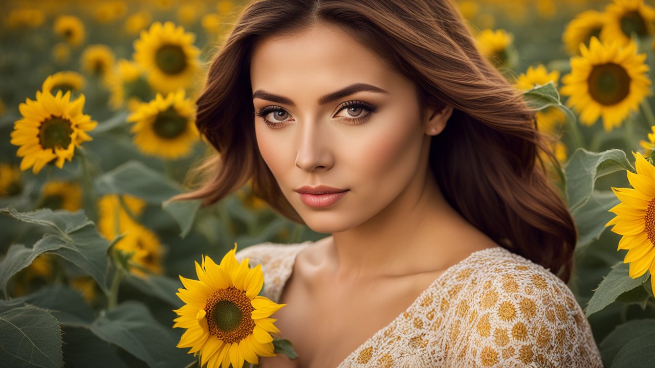 Portrait of a Woman in a Sunflower Field