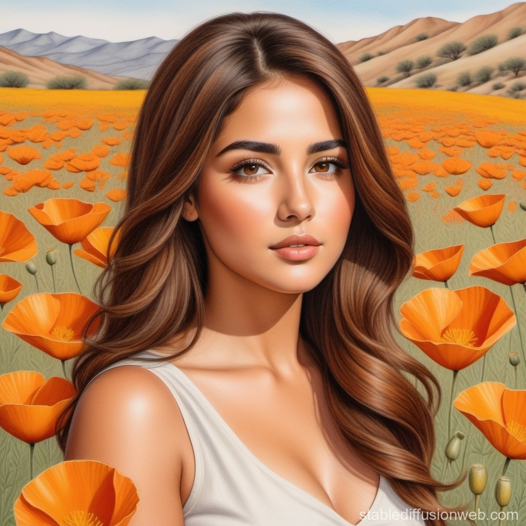 Portrait of a Woman in a Vibrant Poppy Field