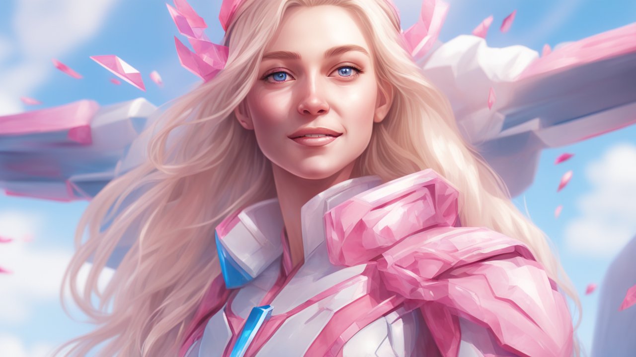 Portrait of a Woman in Futuristic Pink Crystal Armor