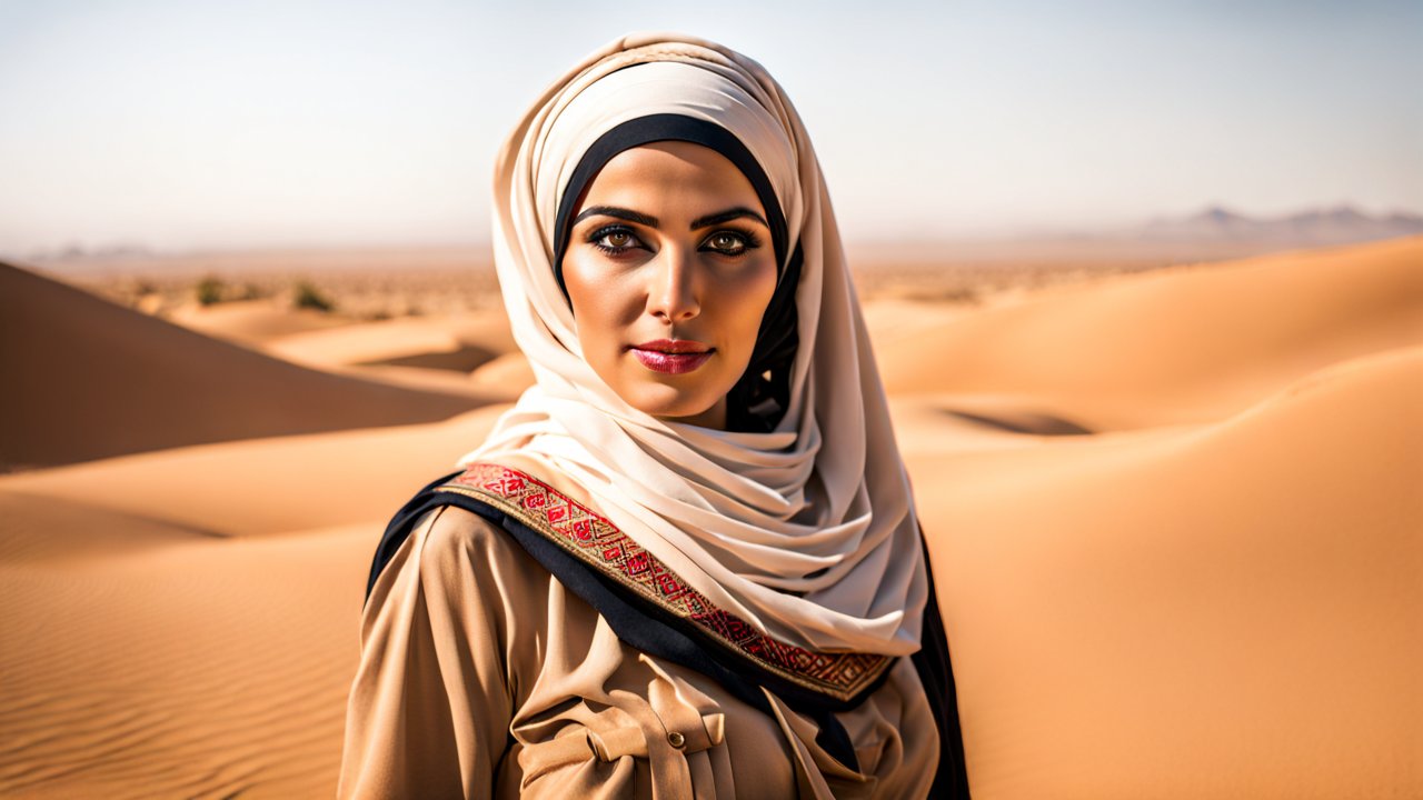Portrait of a Woman in Traditional Dress in Desert