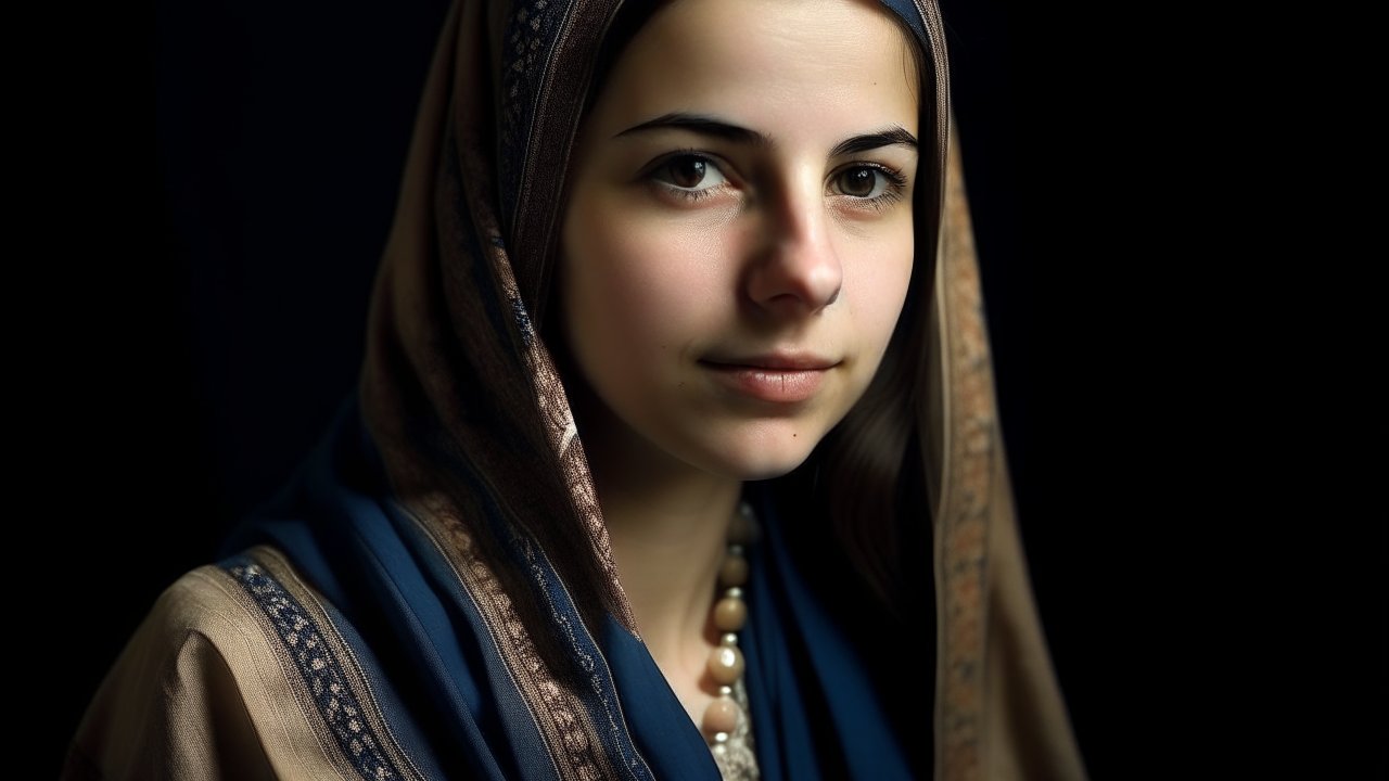 Portrait of a Woman in Traditional Headscarf