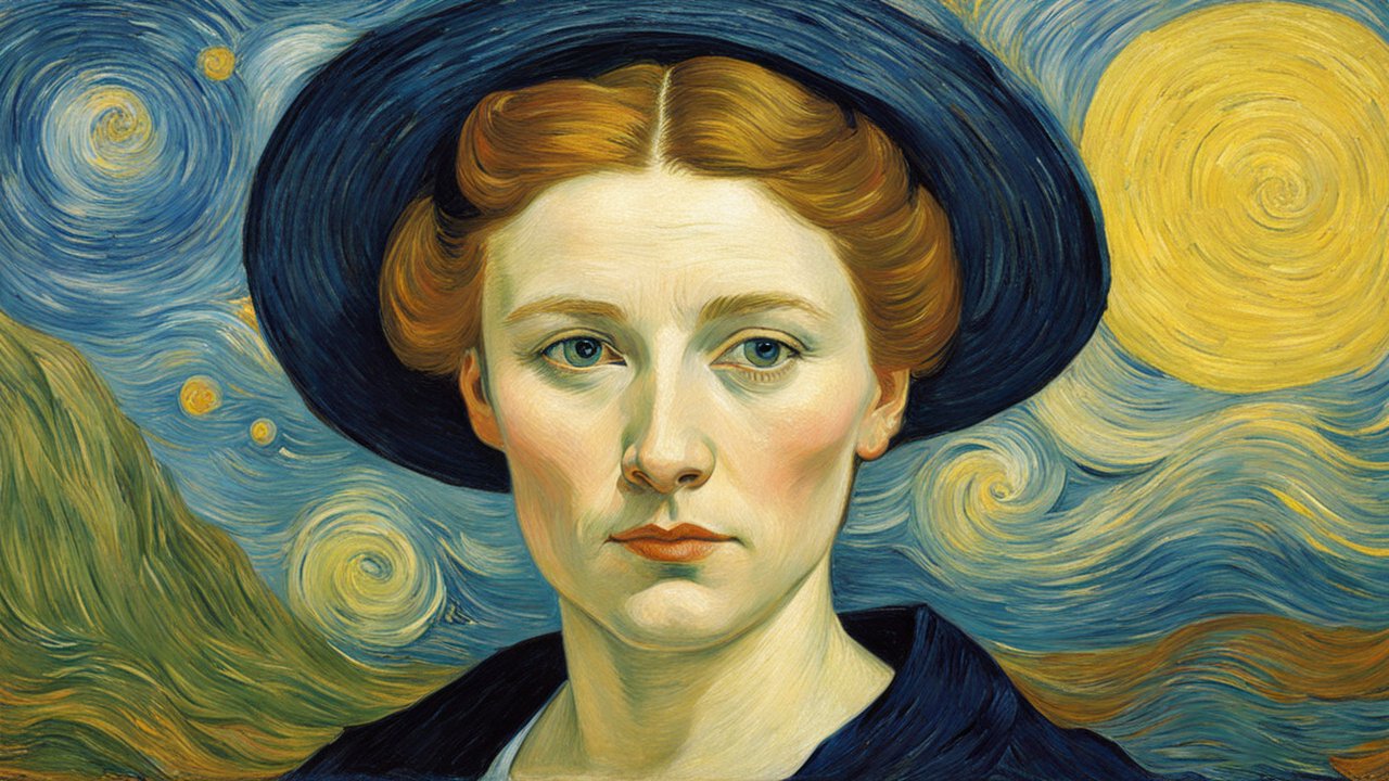 Portrait of a Woman in Van Gogh Style with Starry Night Background