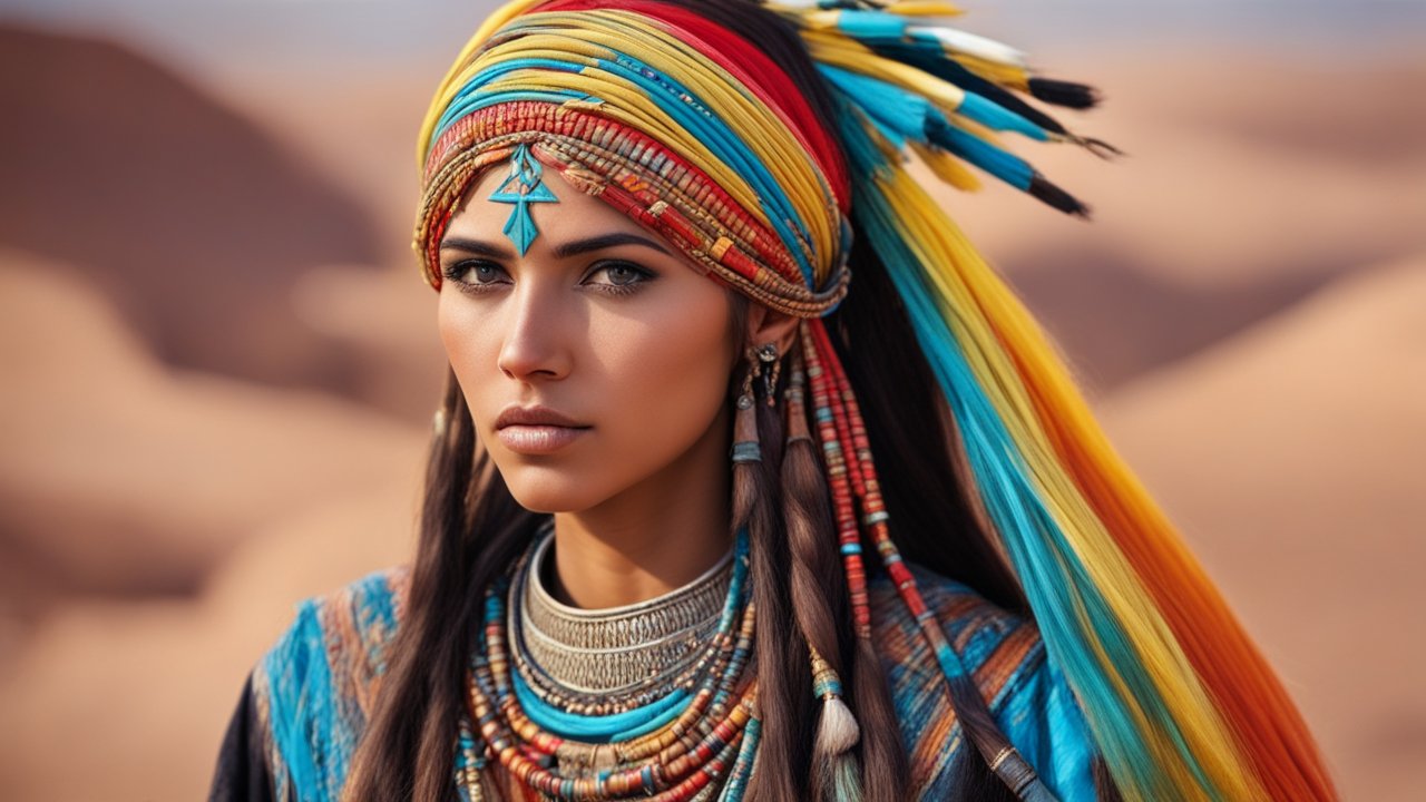 Portrait of a Woman in Vibrant Traditional Desert Attire
