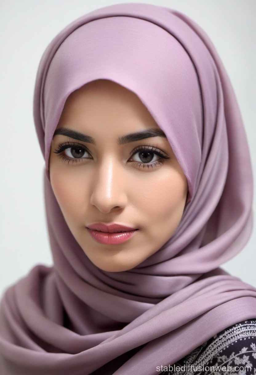 Portrait of a Woman Wearing a Lilac Hijab