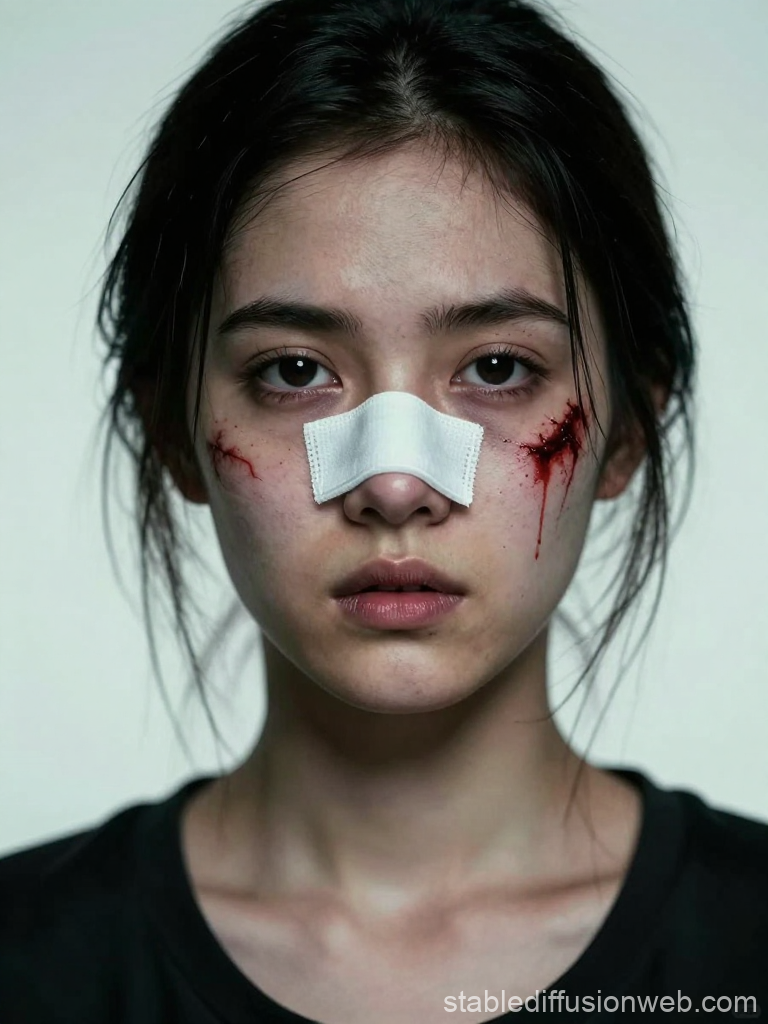 Portrait of a Woman with Bandaged Nose and Facial Wounds