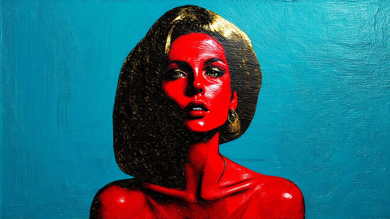 Portrait of a Woman with Burnished Gold and Red Texture