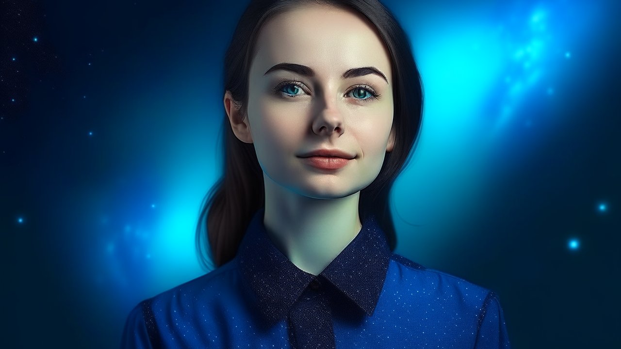 Portrait of a Woman with Cosmic Blue Glow