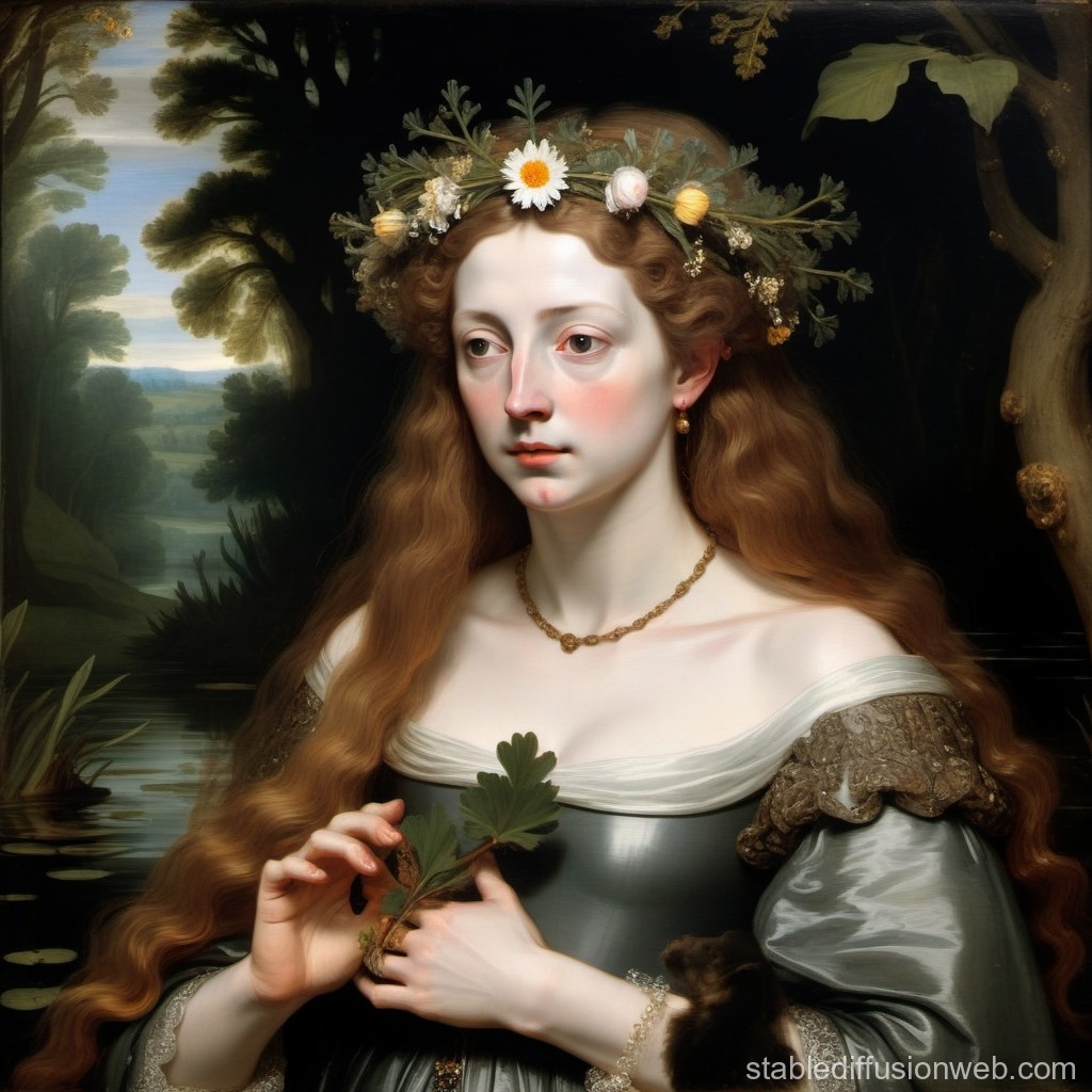 Portrait of a Woman with Floral Crown in a Classical Style