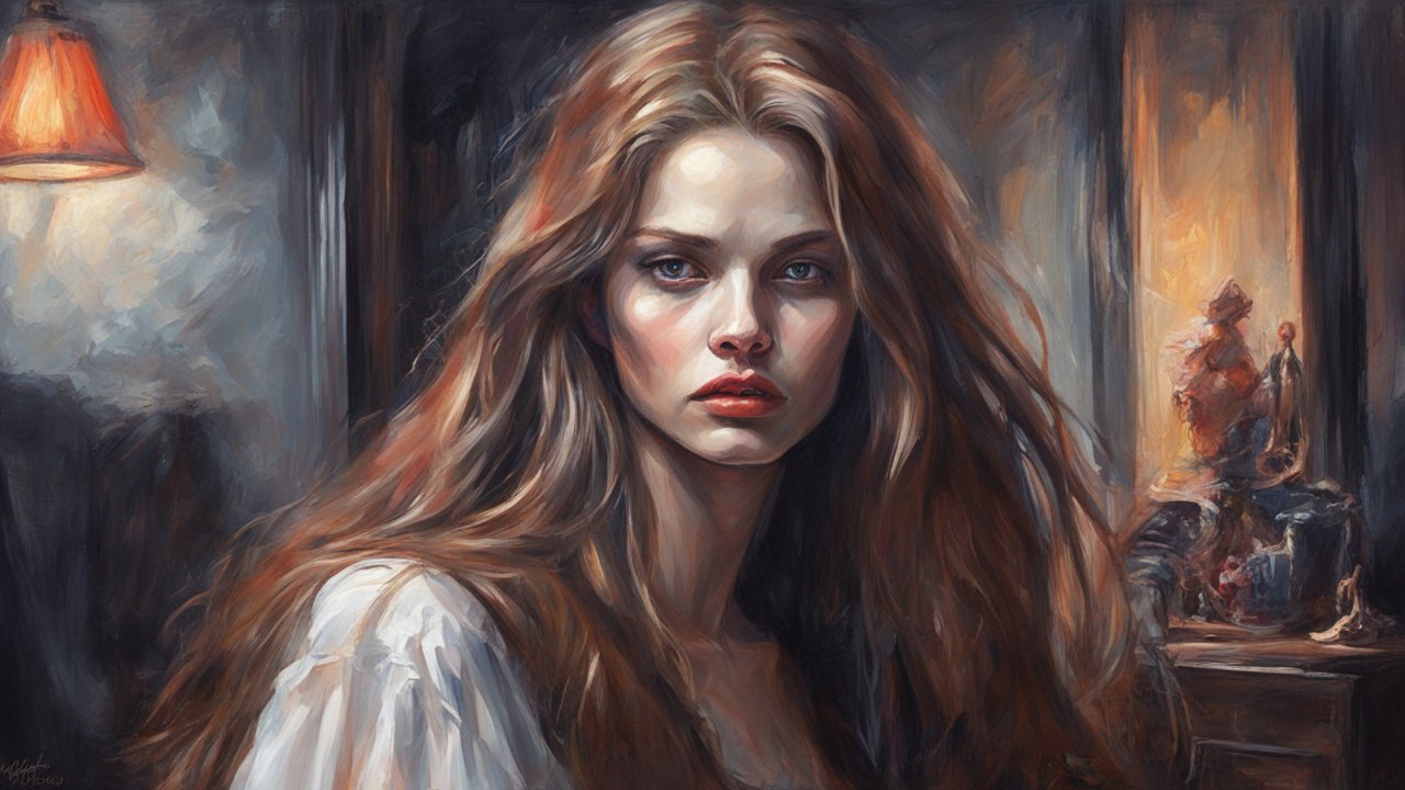 Portrait of a Woman with Flowing Hair in Warm Interior