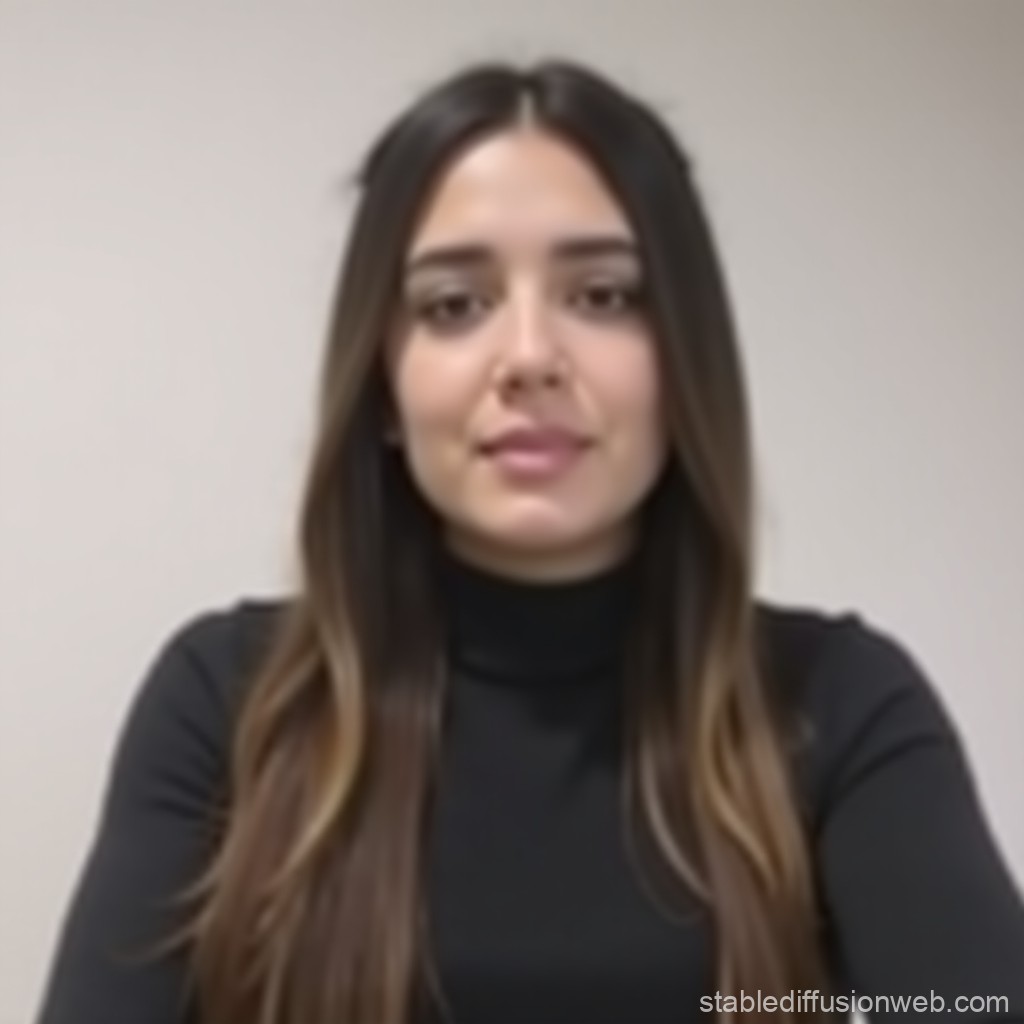 Portrait of a Woman with Long Hair in Black Turtleneck