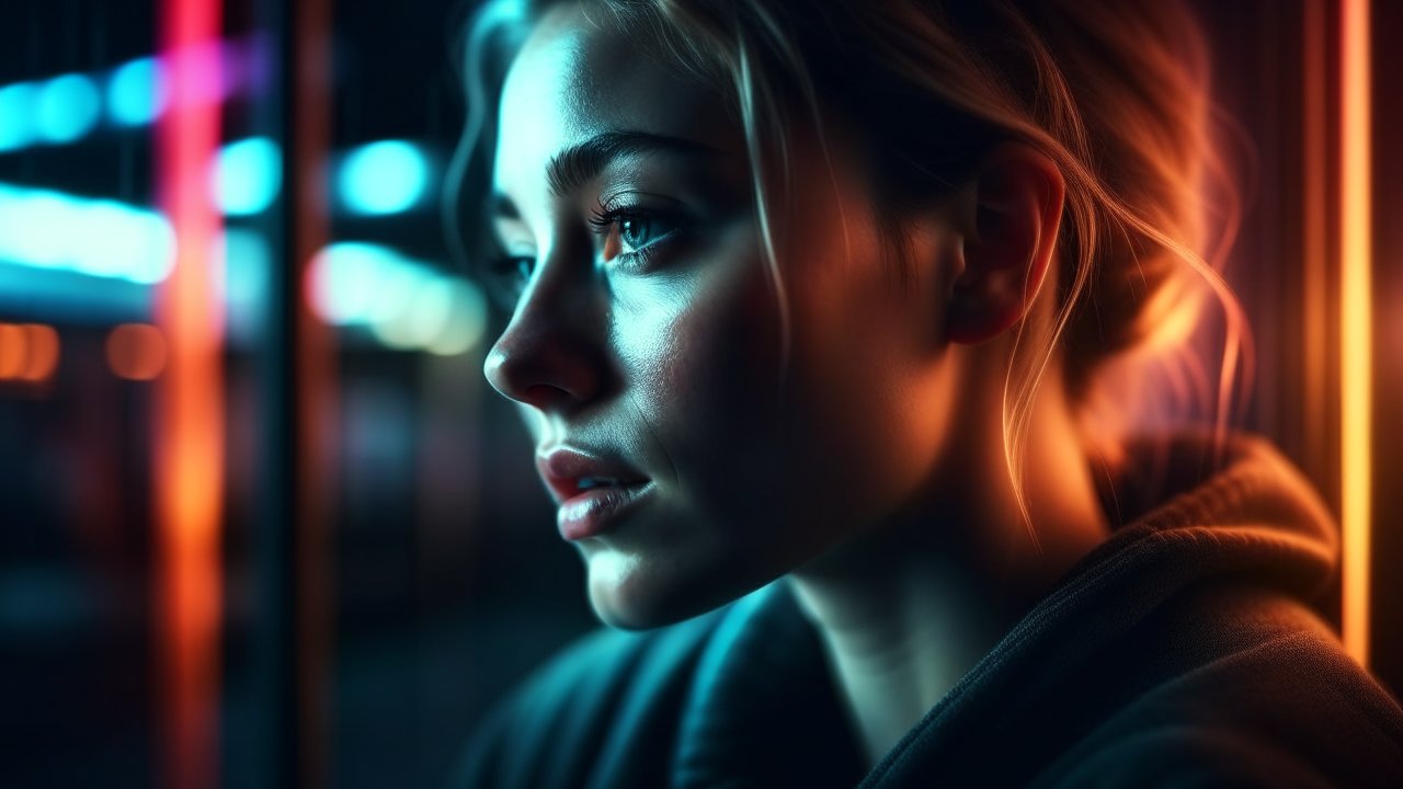 Portrait of a Woman with Neon Lighting