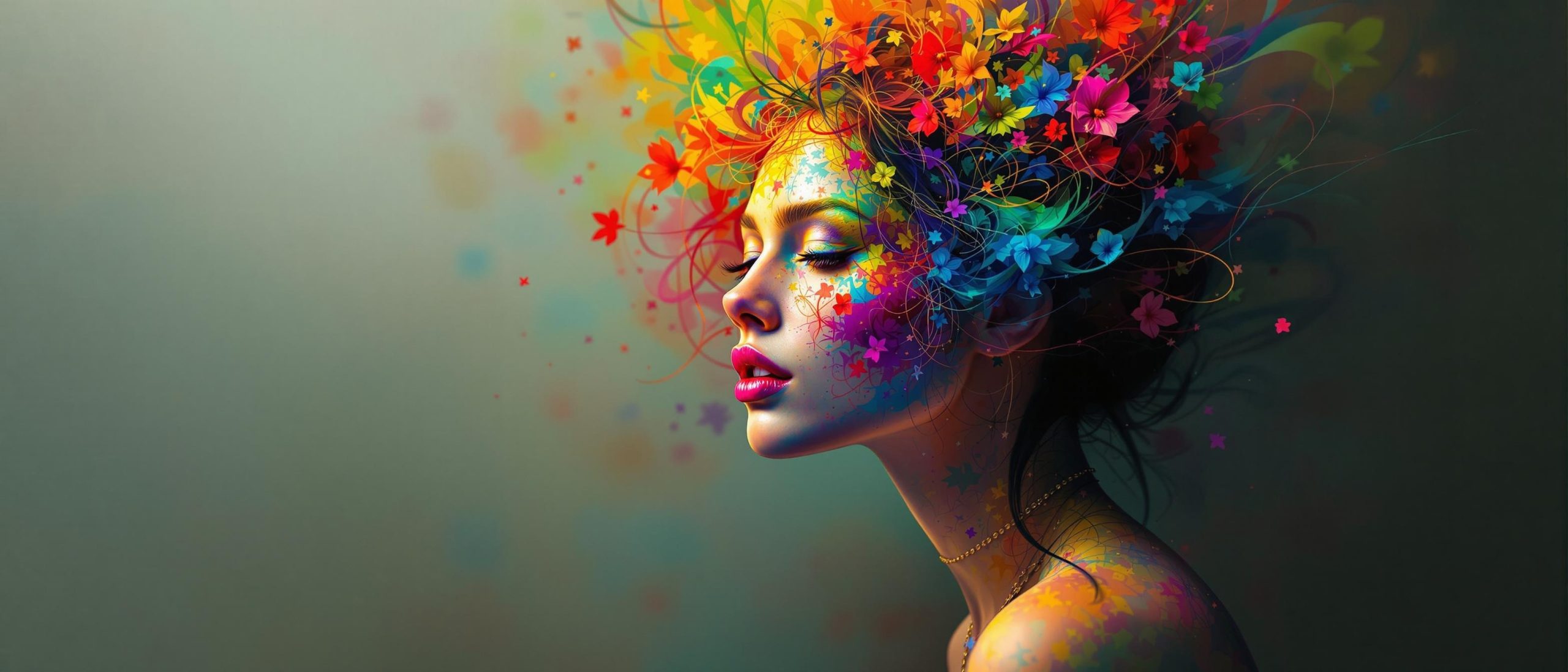 Portrait of a Woman with Vibrant Floral Colors