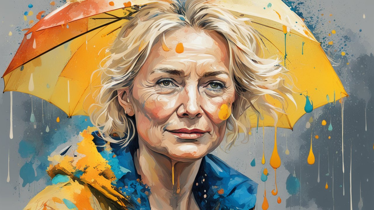 Portrait of a Woman with Yellow Umbrella in Artistic Style