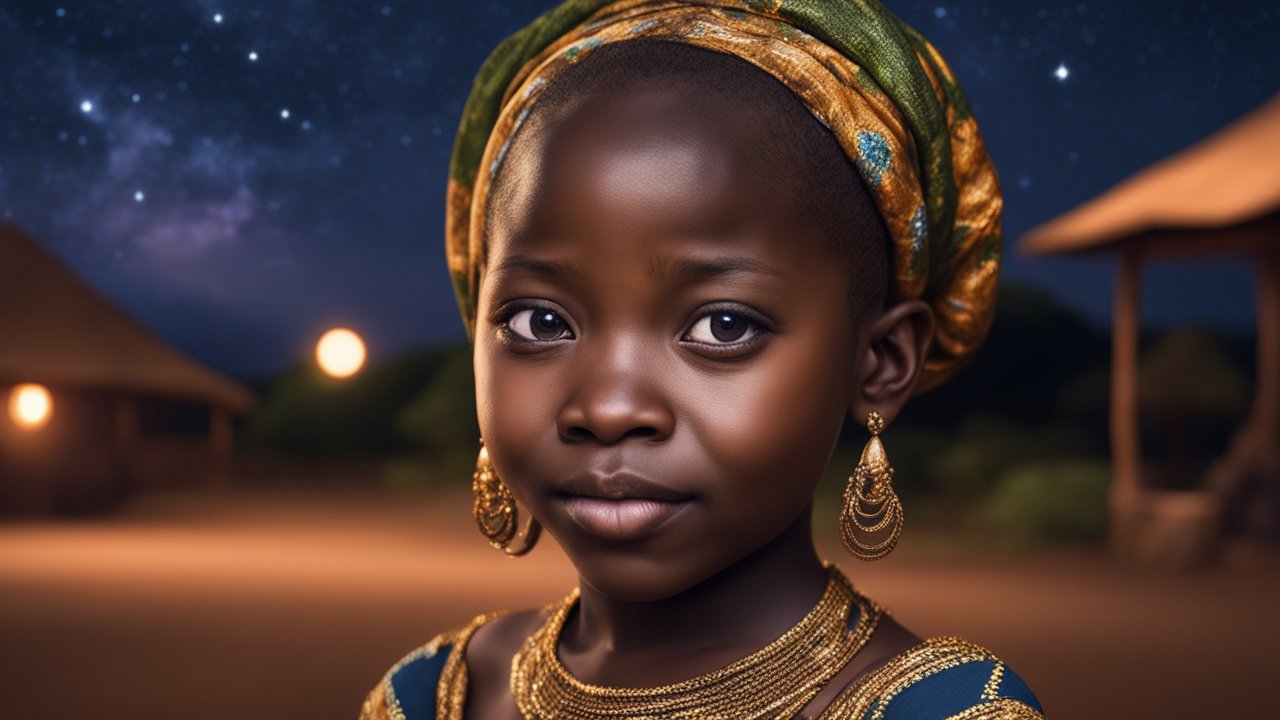 Portrait of a Young African Girl in Traditional Attire at Night