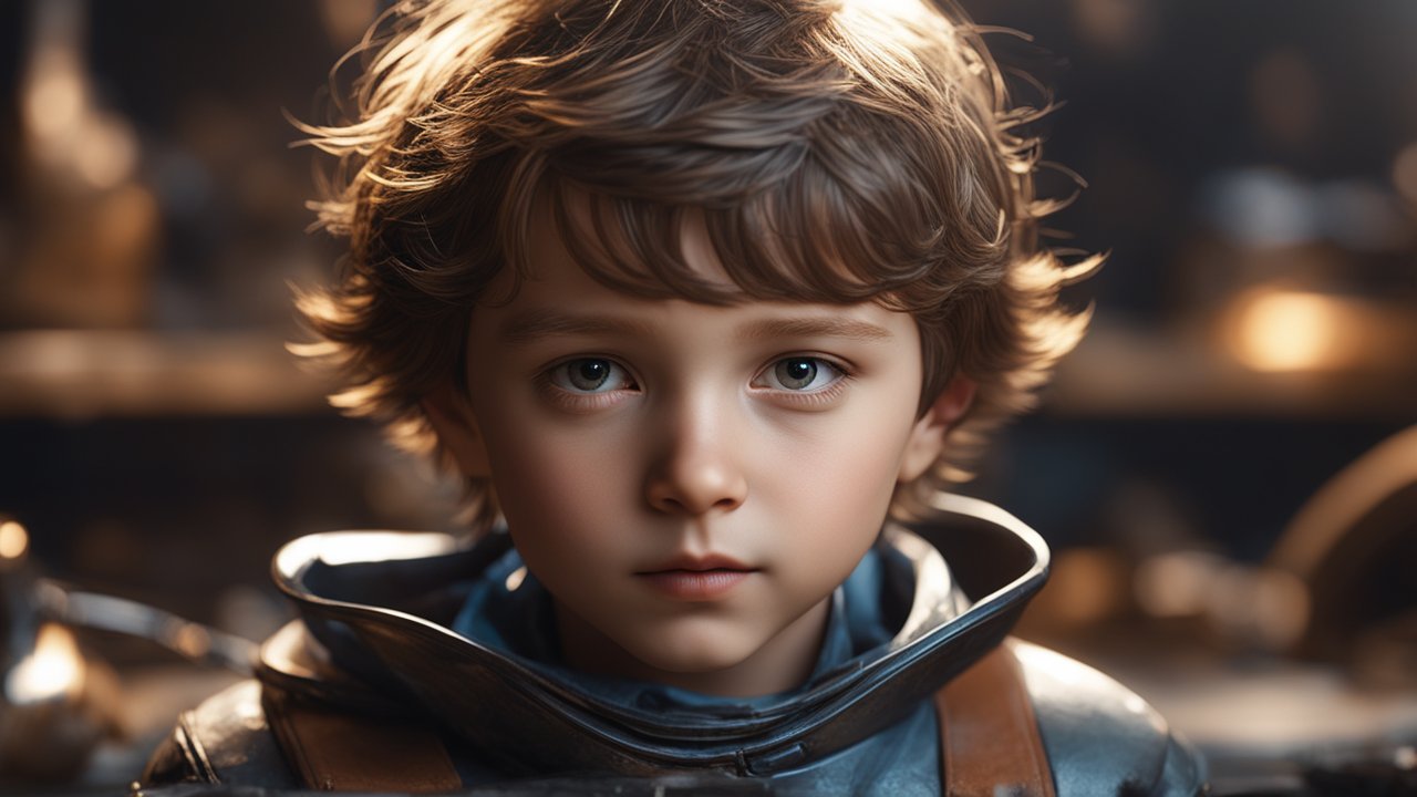 Portrait of a Young Boy in Armor with Soft Lighting