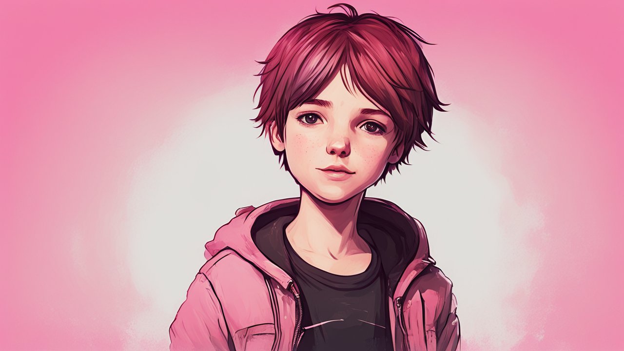 Portrait of a Young Character with Pink Background