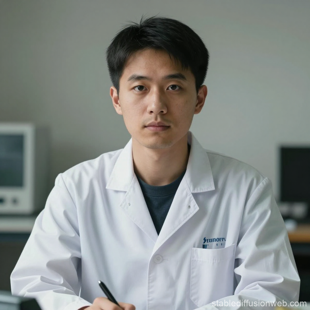 Portrait of a Young Engineer in White Lab Coat