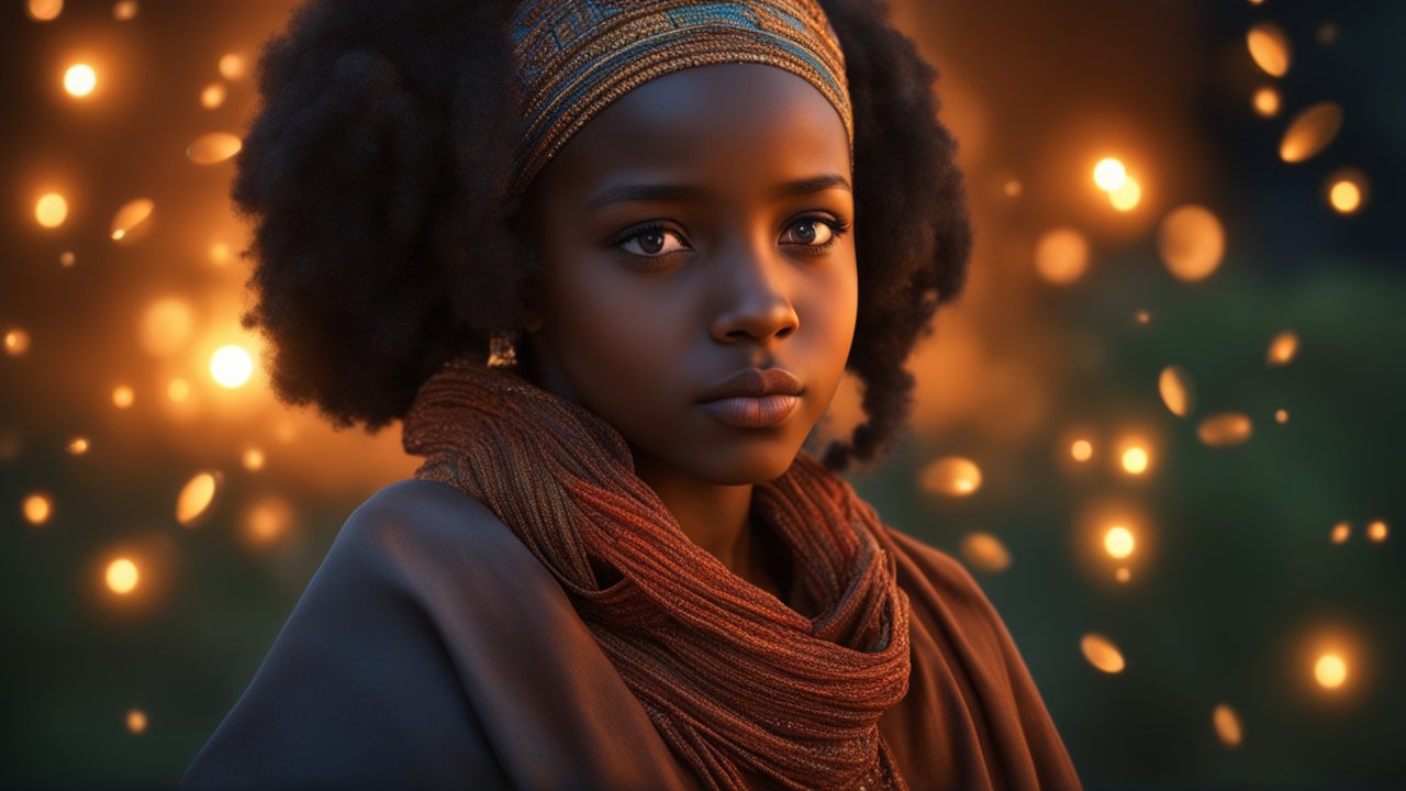 Portrait of a Young Ethiopian Girl with Warm Glowing Lights