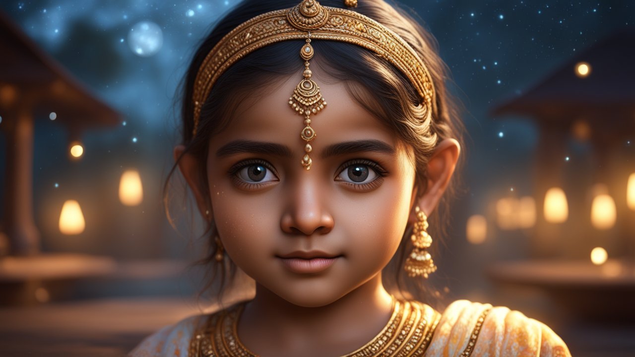 Portrait of a Young Girl in Traditional Golden Jewelry