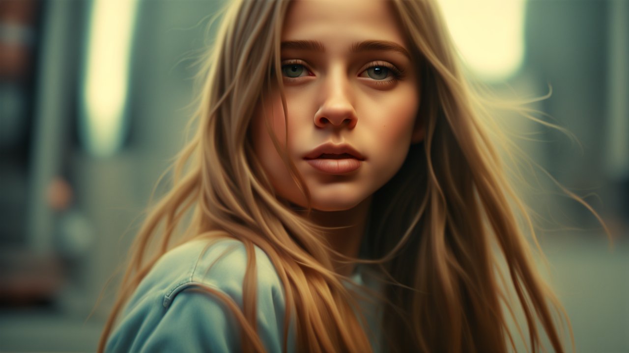 Portrait of a Young Girl with Flowing Hair