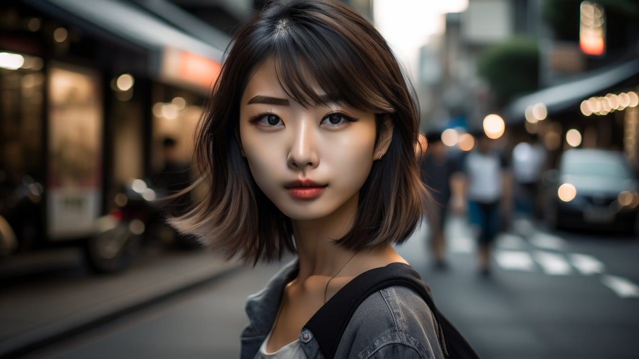 Portrait of a Young Japanese Woman in Urban Evening Light