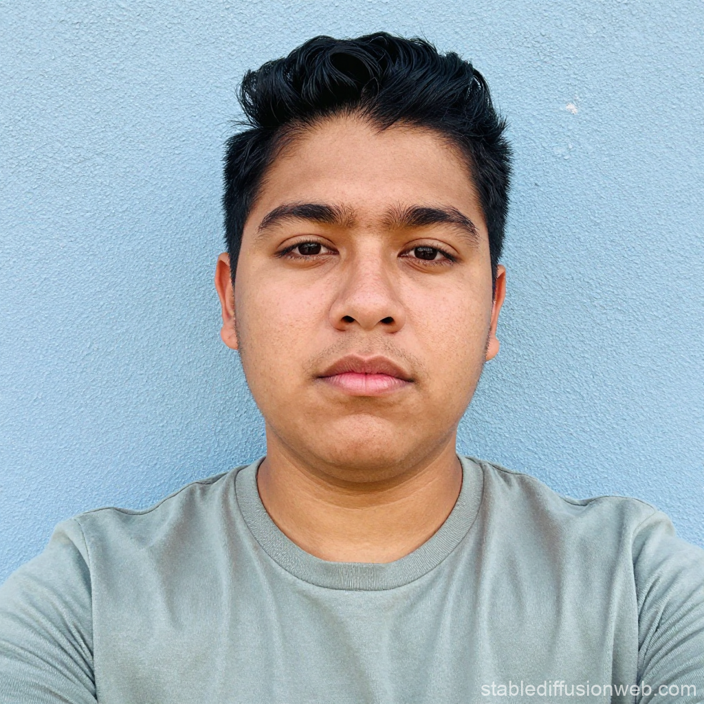 Portrait of a Young Man Against Blue Wall