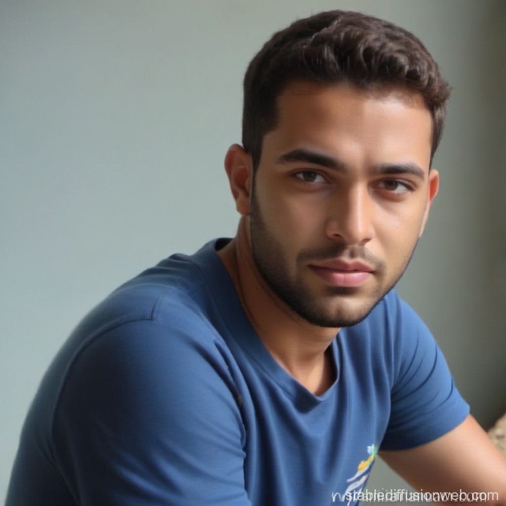 Portrait of a Young Man in Blue T-Shirt
