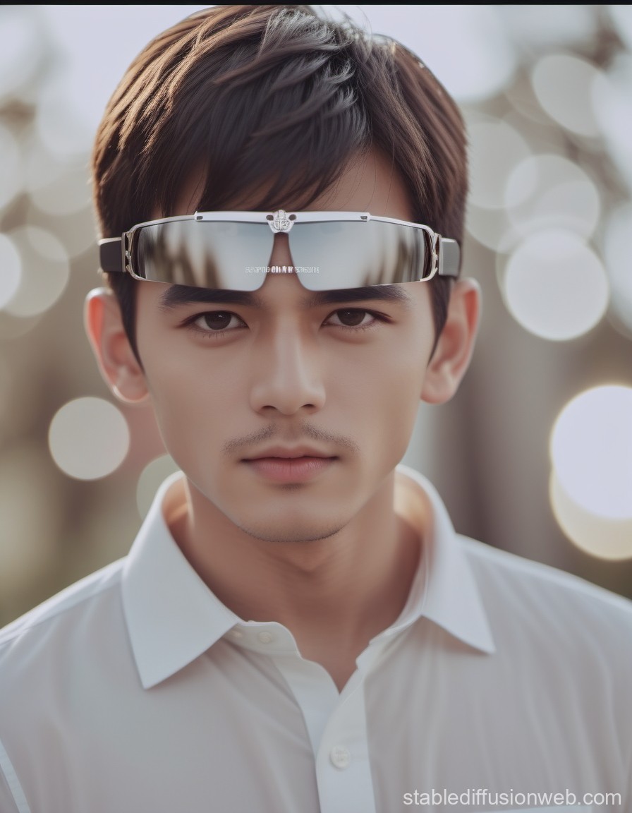 Portrait of a Young Man Wearing Futuristic Sunglasses