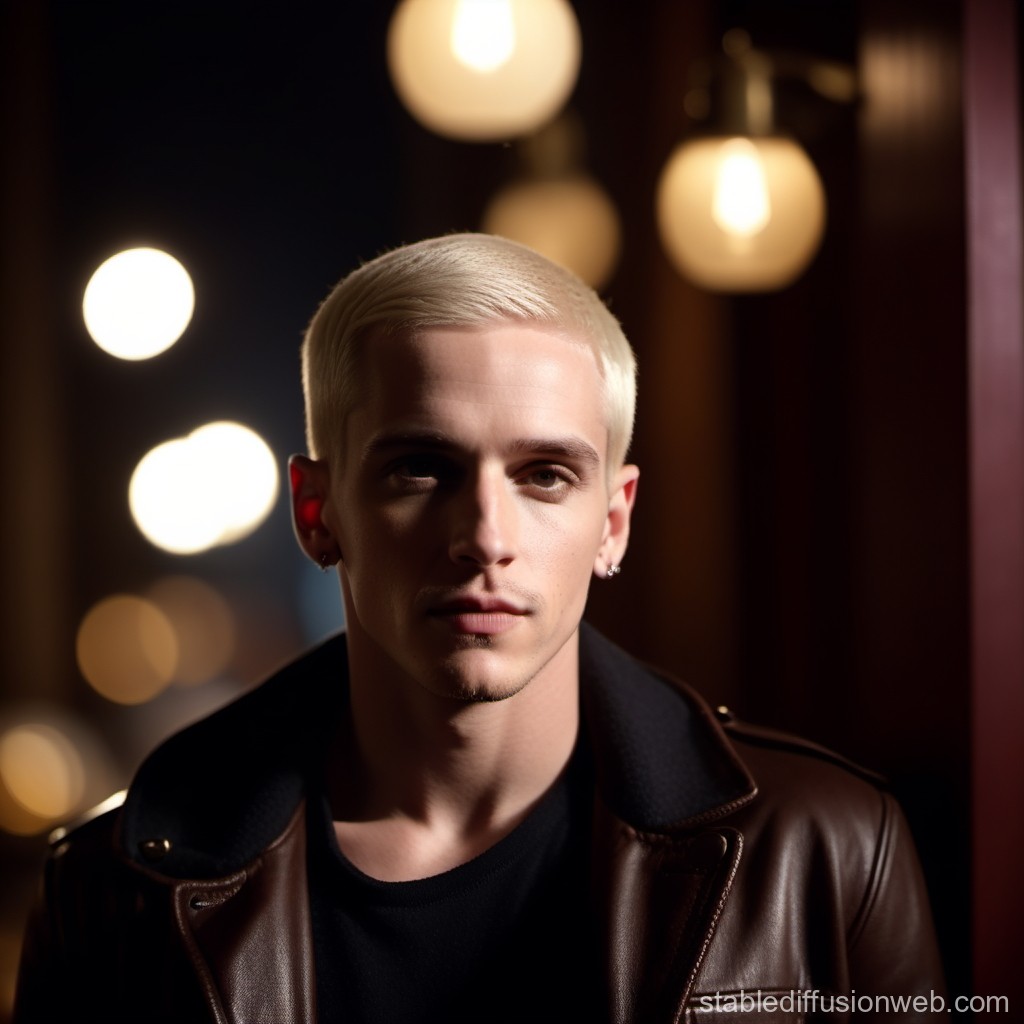 Portrait of a Young Man with Blonde Hair in Night Lights