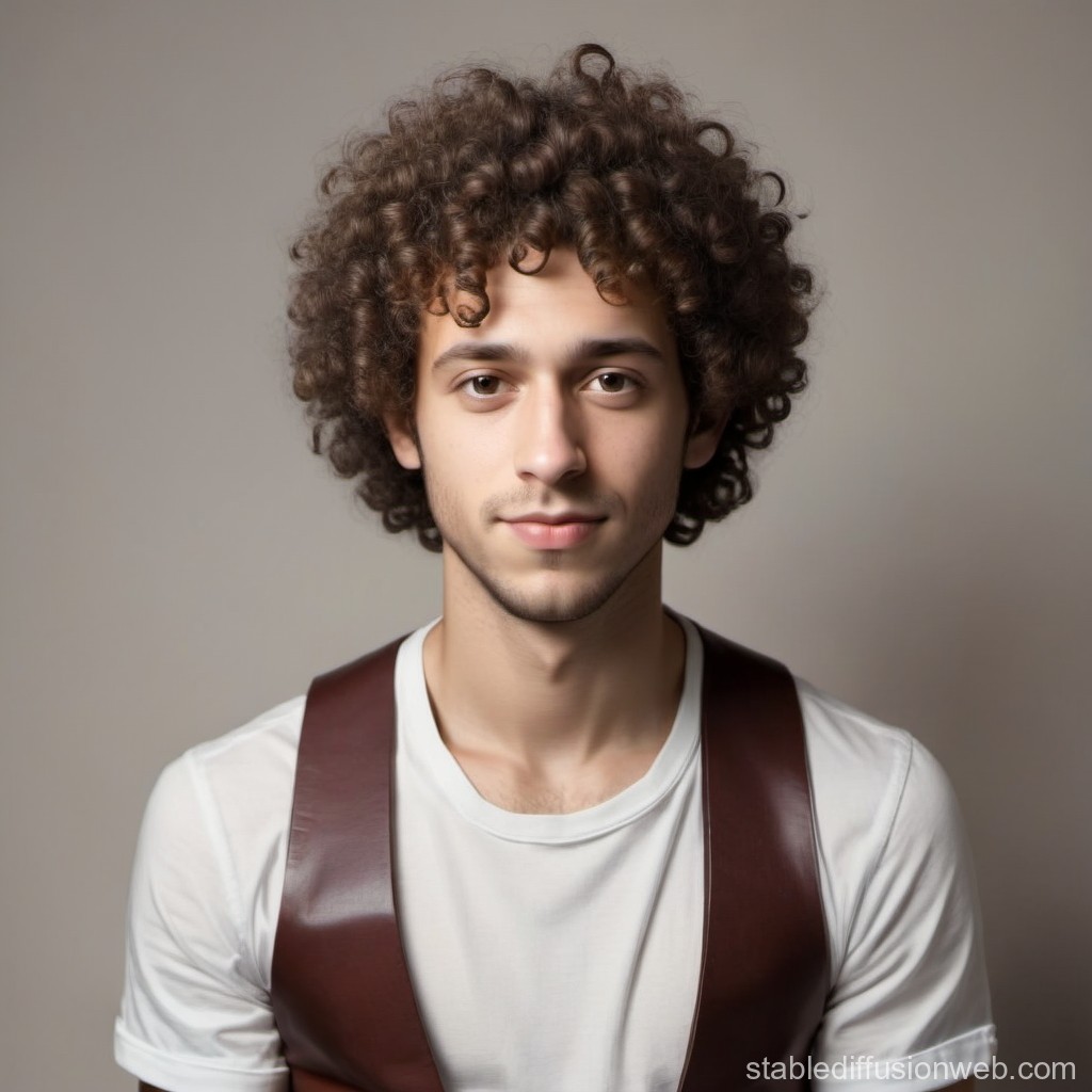 Portrait of a Young Man with Curly Hair and Leather Vest