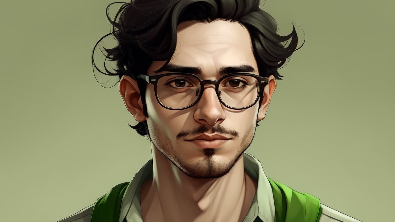 Portrait of a Young Man with Glasses in Realistic Style