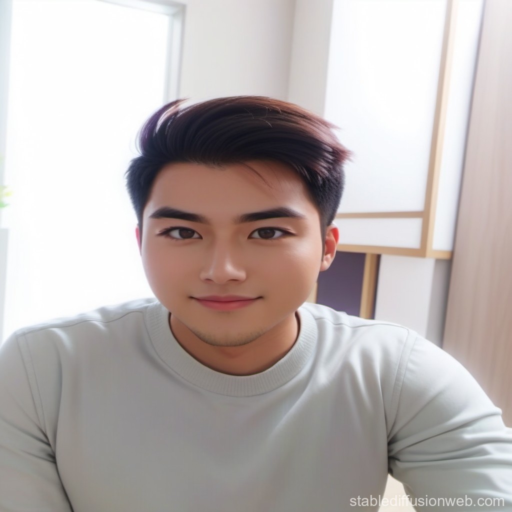 Portrait of a Young Man with Warm Smile Indoors